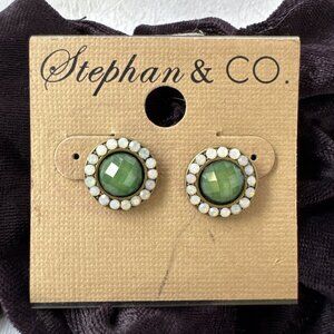 Stephan & Co Huggie Post Emerald Green CZ Goldtone Stud Earrings NEW